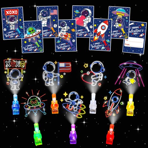 COKOKA 28 Pack Valentines Day Gifts for Kids LED Finger Lights Toys with Valentines Day Cards for Kids Classroom, Non-Candy Class Exchange Gifts Valentine Party Favors Bulk for Boys Girls