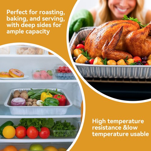 BondOnLum Disposable Aluminum Foil Pan, Family Size Baking Container, Deep Rectangular,9×13 Half Size,Tin Pans for Roasting,Catering,Picnic or Holiday needs (30 Pack w/Lids)