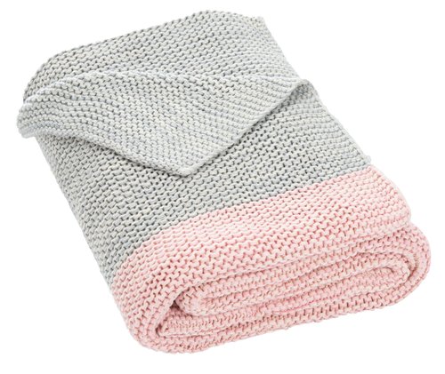 SAFAVIEH Home Collection Elowen Grey/Pink Cotton 50 x 60-inch Sofa Chaise Lounge Club Chair Living Room Bedroom Decorative Throw Blanket THR224A-5060