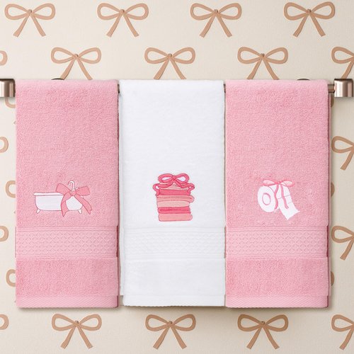 Breling 3 Pcs Bow Towels for Bathroom, Coquett Pink Bowknot Kitchen Hand Towels 100% Cotton Soft Embroidered Home Decoration for Birthday Bridal Shower Wedding Gifts 13.3 x 29 Inch