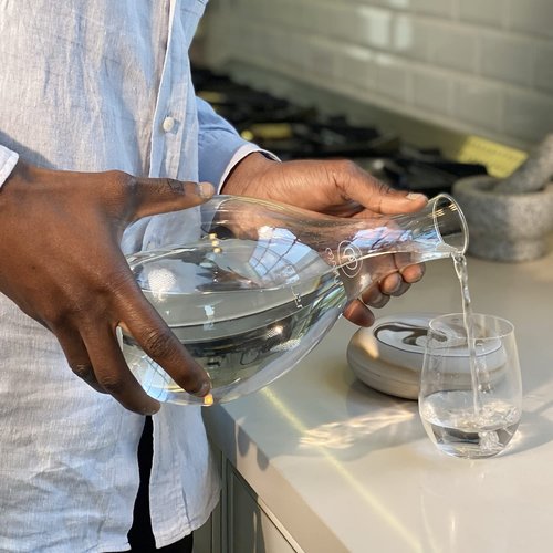 MAYU, Glass Water Pitcher Replacement Designed for Swirl Structured Water Device, 1.5 Liter, 100% Grade-A Borosilicate Glass, Dishwasher Safe, Swirl Base Not Included