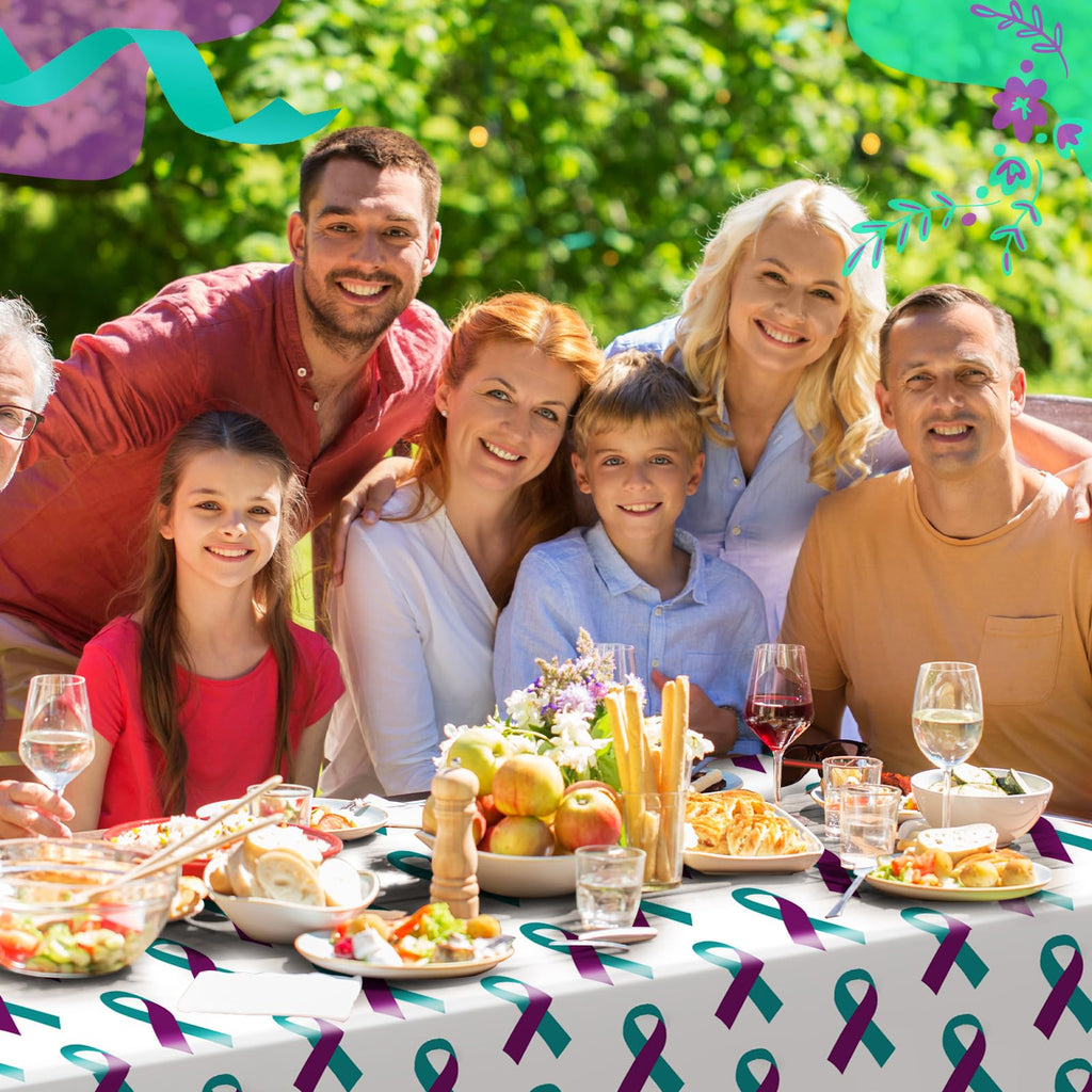 Buryeah 3 Pcs Suicide Awareness Tablecloth Suicide Prevention Month Items Purple and Teal Ribbon Rectangle Disposable Plastic Table Covers Suicide Prevention Decoration for Home Community Events