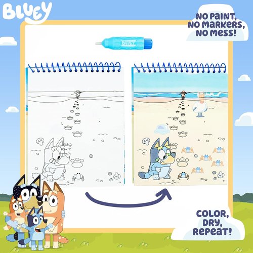 Horizon Group USA Bluey Aqua Art - Reusable Water Reveal Activity Pages with Water Pen for Mess-Free Fun