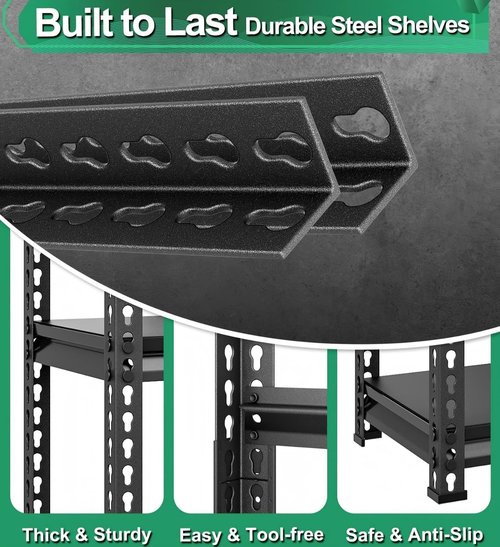 Metal Storage Garage Shelving - Heavy Duty Steel Utility Rack | 3-Tier Adjustable, 1,200 Lbs Capacity, Black, 40'' W x 16'' D x 36'' H