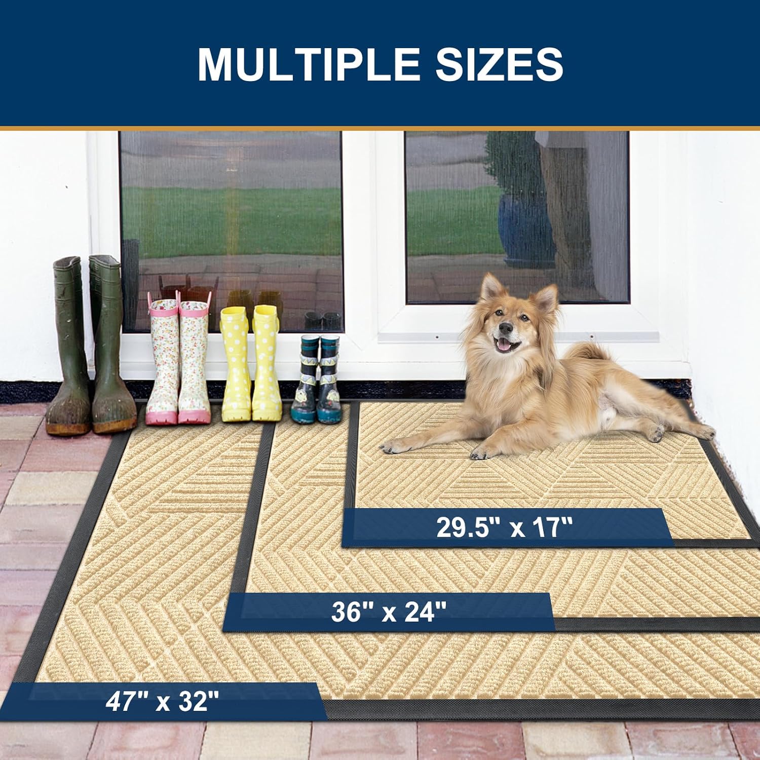 Smiry Heavy-Duty Natural Rubber Front Door Mat - Traps Dirt & Moisture | Irregular Triangle (29.5x17, Beige)