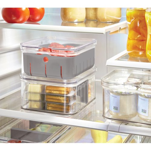 iDesign Small Fridge Organizer Bin with Removable Divider and Lid - Set of 6 - Clear/Gray