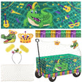 Saypacck 6 Pcs Mardi Gras Wagon Float Decoration Set 1 Crocodile Cloth 1 Crown 1crocodile Head 1beige Cotton Twine Net 1purple Golden Rain Curtain 1felt Hairband for Carnival Float Parade Party Supply