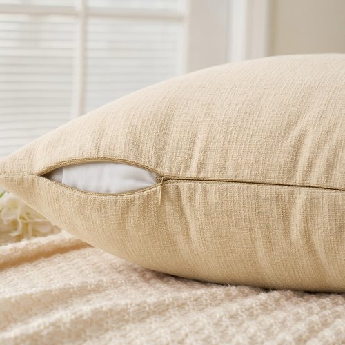 MIULEE Beige Couch Pillow Covers - Set of 2 Soft Chenille Decorative 18x18 Inch Square Pillows for Farmhouse Living Room