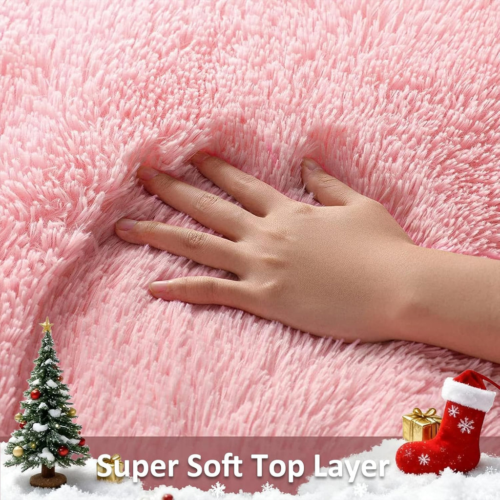 Ophanie Pink Area Rug - Fluffy 5x8 Shag Carpet for Girls' Bedroom | Soft Plush Indoor Floor Decor