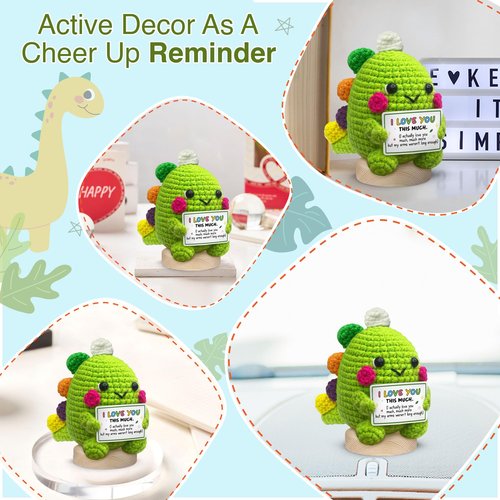 Gossby Valentines Day Gift for Wife Husband Boyfriend Girlfriend - Handmade Positive Dinosaur Crochet - Romantic Anniversary, Christmas, Birthday Couple Gift for Him Her - I Love You This Much