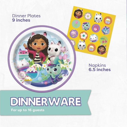 Gabby Dollhouse Party Decorations for Birthday | Serves 16 | Balloons, Banner, Tablecloth, Plates, Napkins, Sticker | Officially Licensed