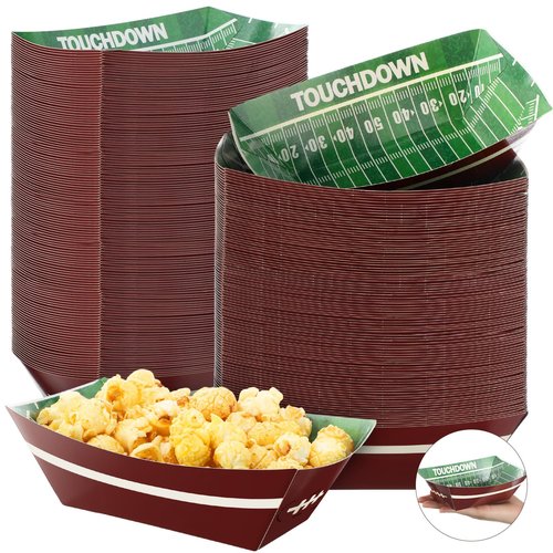 Havawish 100 Pcs Football Party Supplies 2 lb Football Paper Food Trays Disposable Serving Paper Boats Football Plates for Football Birthday Sport Game Party Favors