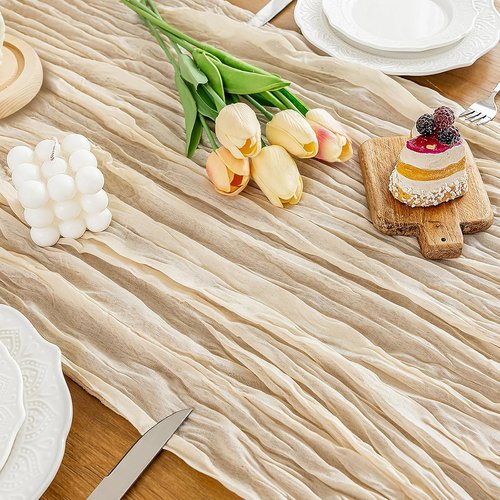 Cheesecloth Table Runner - 10 Ft Boho Rustic Sheer Gauze for Centerpiece Decor | Beige, 1 Piece