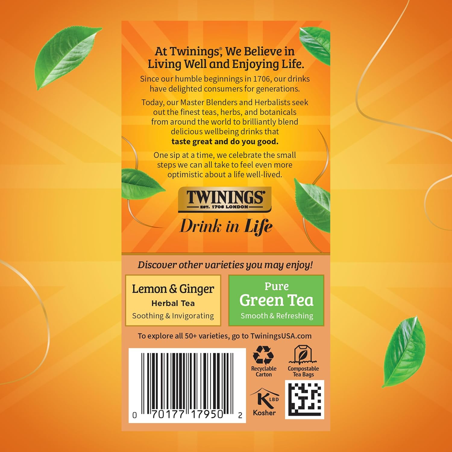 Twinings Herbal Tea - Orange & Cinnamon Spice, Naturally Caffeine-Free, 20 Individually Wrapped Bags