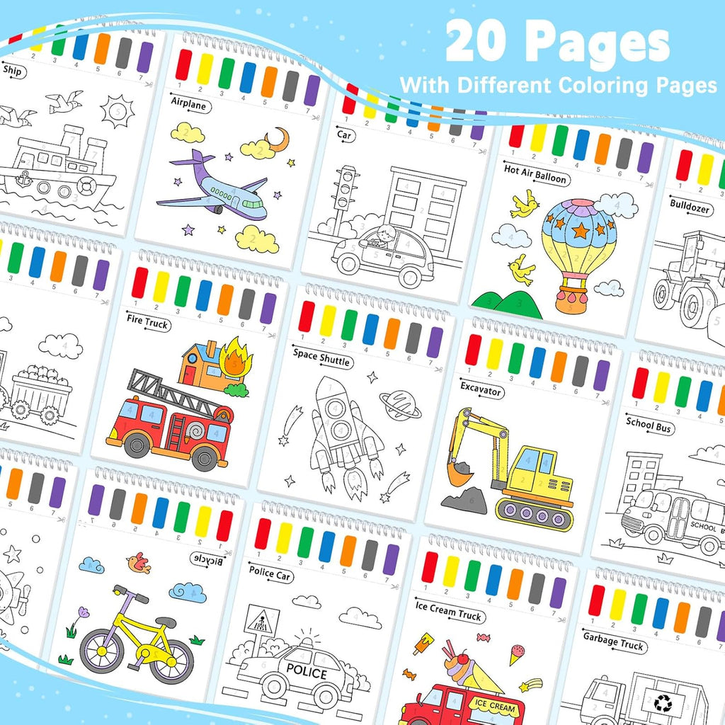 SOCOLER Watercolor Painting Kit - Mess-Free Traffic Theme Art Books for Toddlers Ages 1-8
