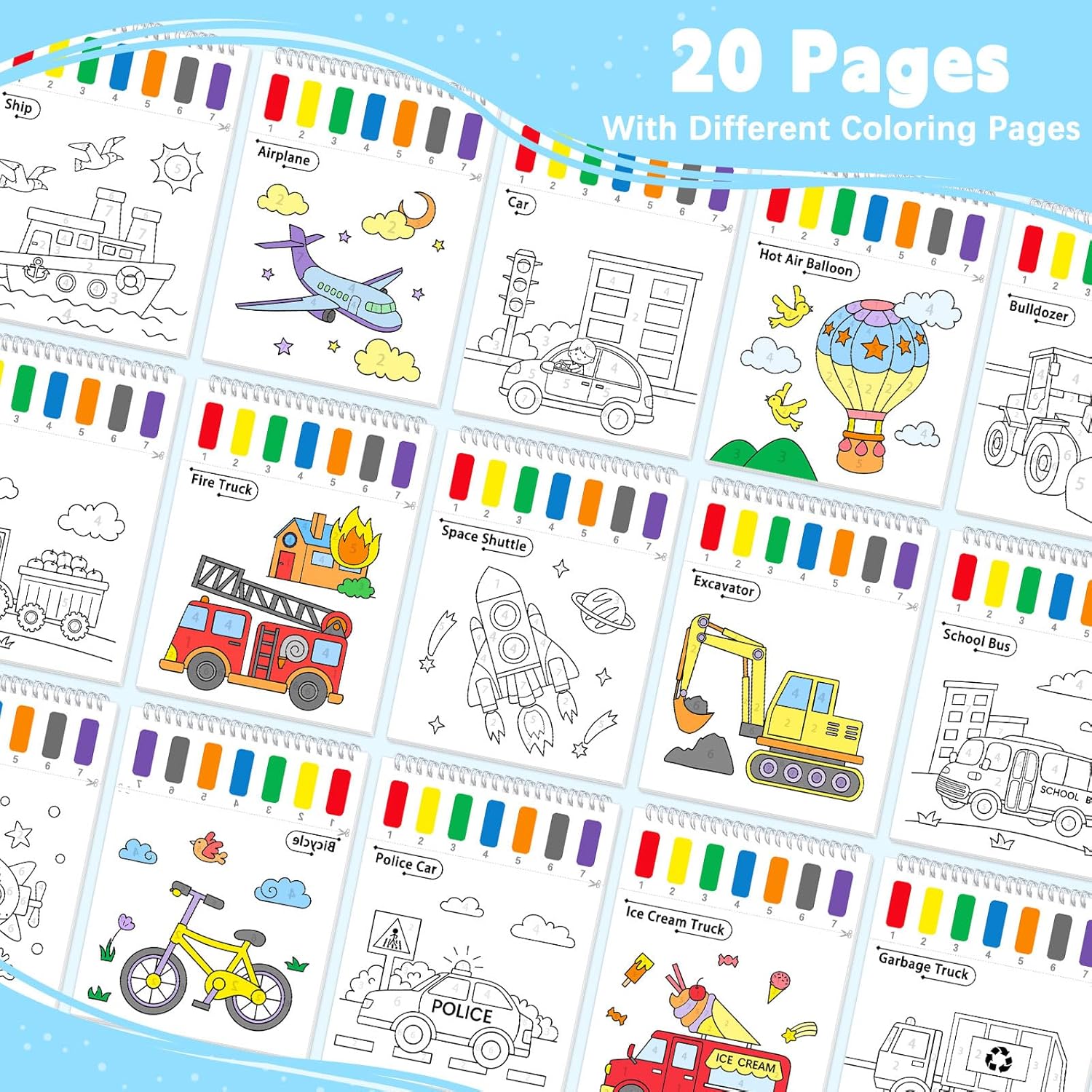 SOCOLER Watercolor Painting Kit - Mess-Free Traffic Theme Art Books for Toddlers Ages 1-8