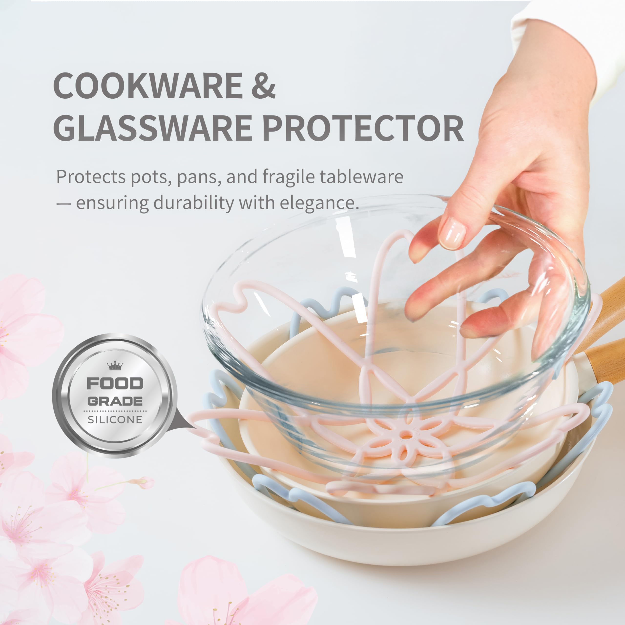 iPROTECT - Stack Expert | Multi-Purpose BPA-Free Silicone Pans & Pots Protector. Set of 2. Trivets for All Cookware Sizes, Protects Coating & Scratches, Dishwasher Safe (Sky Blue, S)
