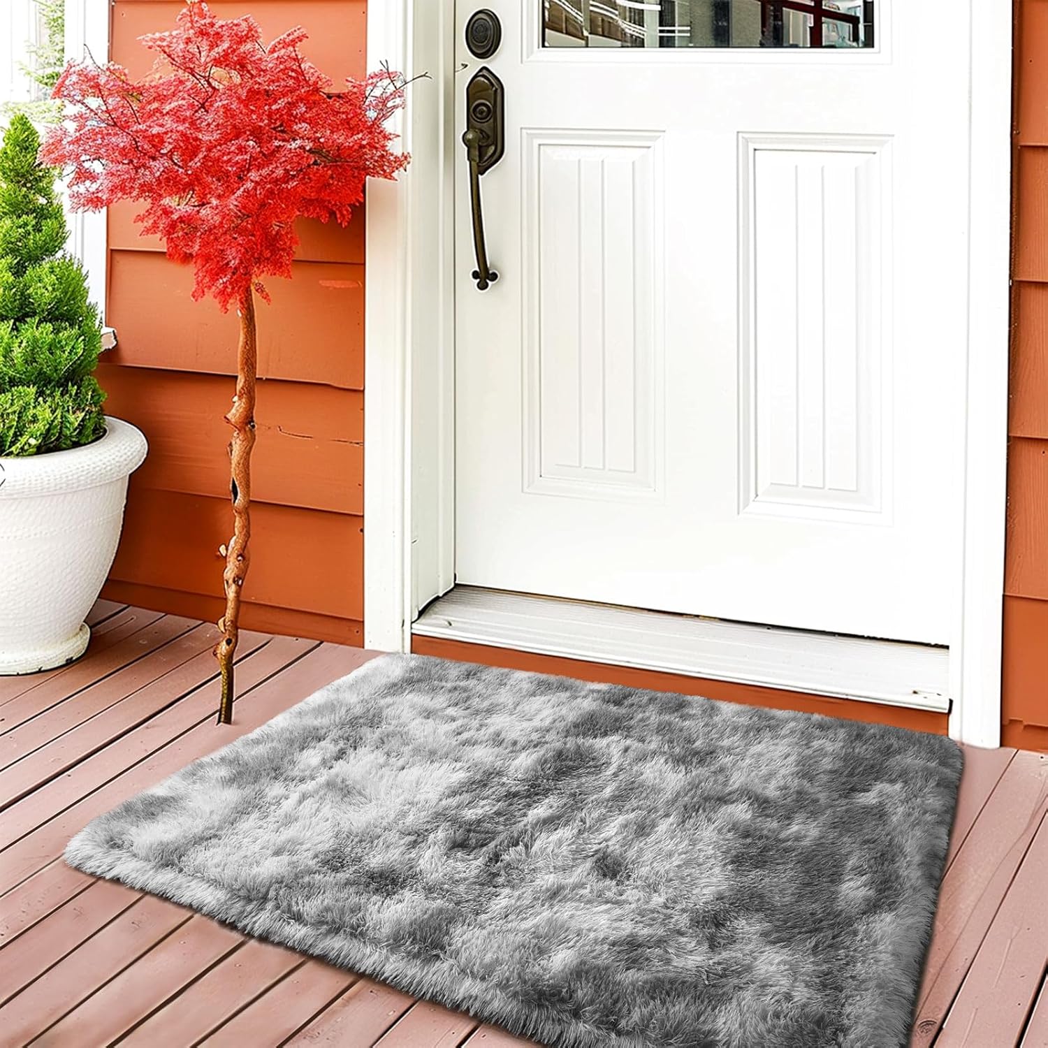 Skiennix Shaggy Soft Fluffy Rug - Non-Slip Indoor Carpet | Tie-Dyed Light Grey, 2x3 Feet