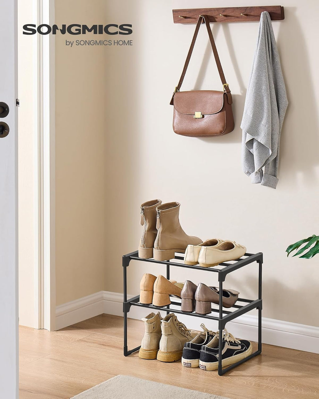 SONGMICS Shoe Rack - 2-Tier Metal Organizer for 3-6 Pairs | Stackable & Versatile Design, Black 11.8 x 16.7 x 14.8 Inches