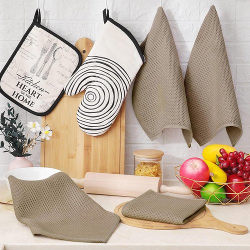 Homaxy 100% Cotton Dish Cloths - Ultra Soft & Absorbent Quick-Drying Towels | 12x12 Inches, 8-Pack, Tan