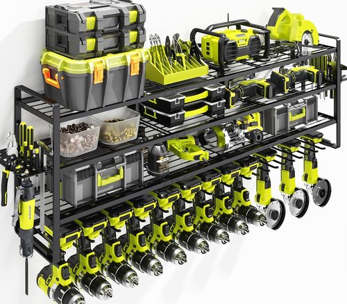 KAFAHOM Power Tool Organizer - Large Wall-Mount Rack with 13 Drill Holders & 4 Layers | Ideal Gift for Men