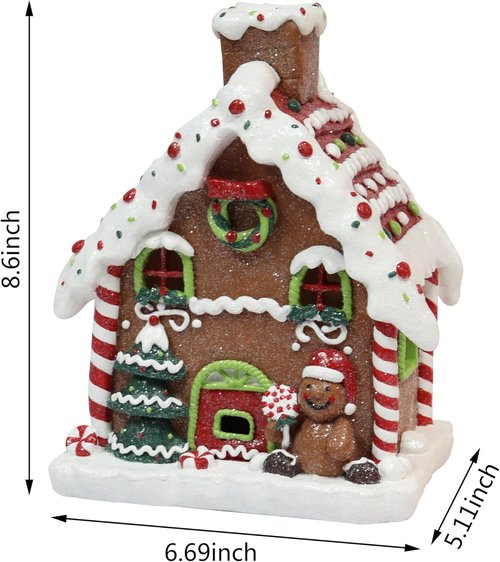 Moments In Time Light Up Gingerbread House - 8.7” Handcrafted Polyresin LED Christmas Decoration
