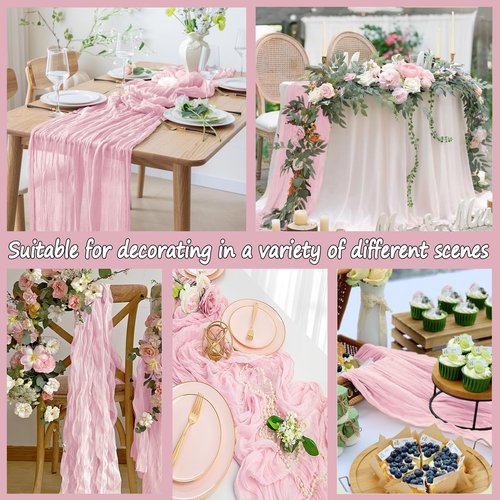 4 Pack Light Pink Cheesecloth Table Runner 10 FT Boho Gauze Cheese Cloth Table Runner 120 Inch Long Semi Sheer Rustic Cheese Cloth Fabric Table Runners for Wedding Birthday Party Decorations