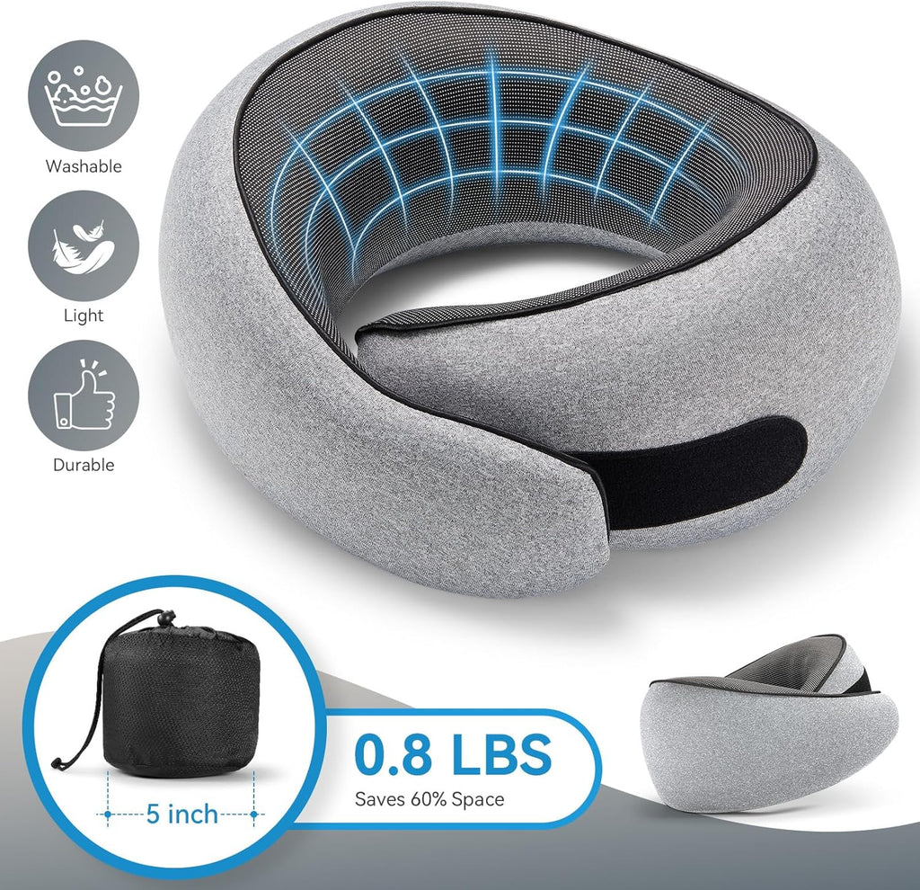 SZXYX Travel Pillow - 100% Pure Memory Foam Neck Support with Breathable Cover | Dark Grey