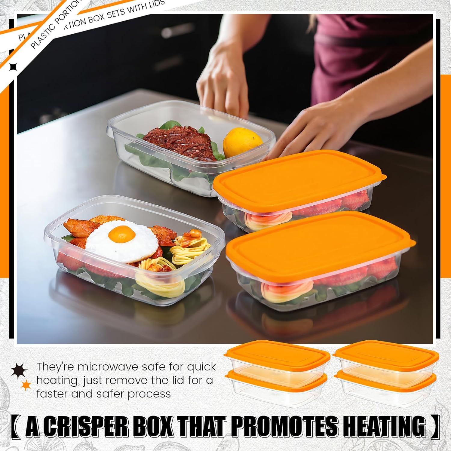 Qinyoung 18-Piece Plastic Food Storage Containers - 33 Oz | Stackable, Microwave & Dishwasher Safe (Orange)