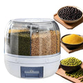 Wnnideo Rotating Grain Storage Bin 6 Grids Rice Container One-Click Output Large Capacity Food Dispenser For Rice Grains Sealed Moisture Proof Organizer (Small)