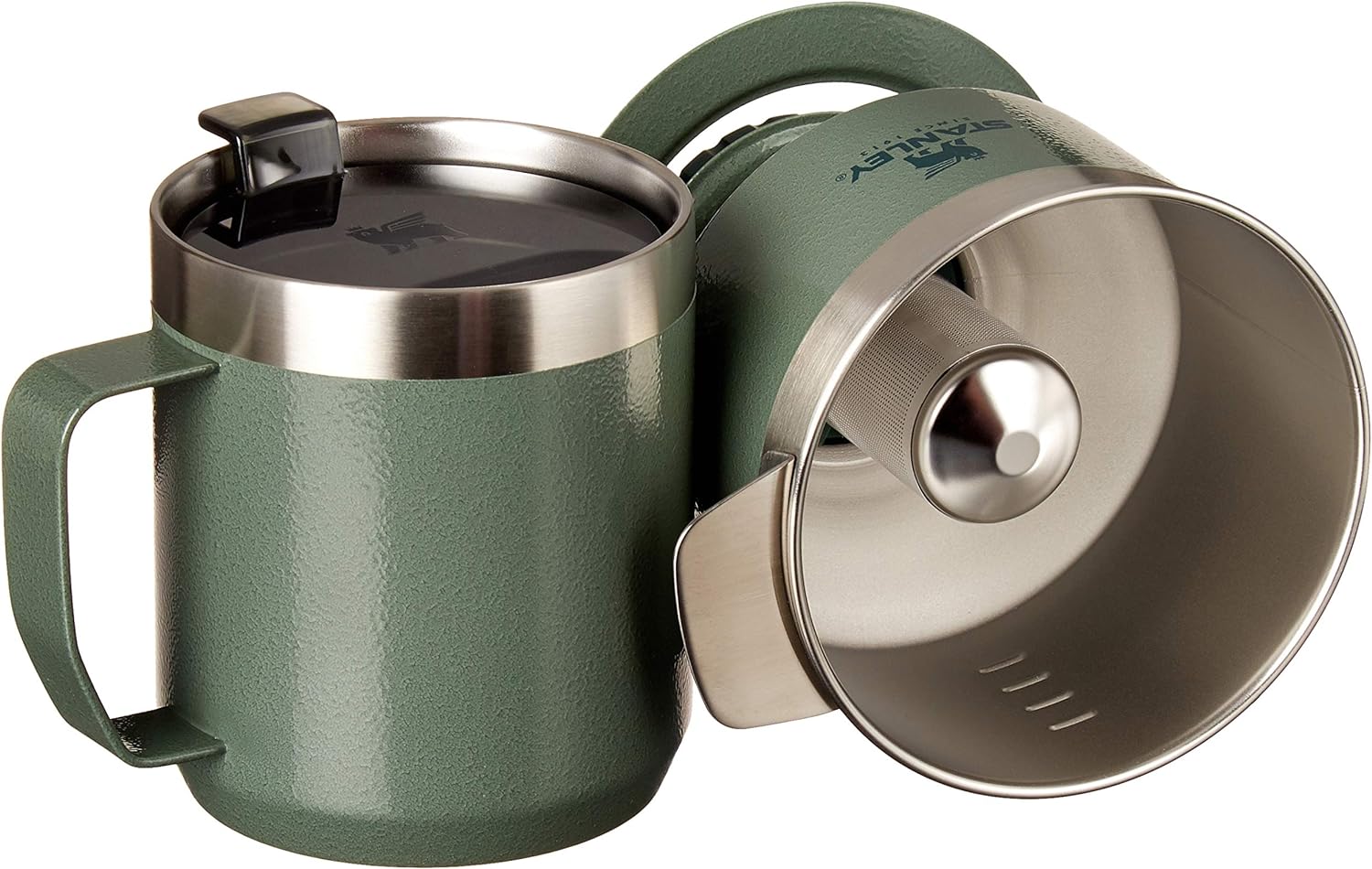 STANLEY Perfect Brew Pour Over Set - 12 oz Insulated Camp Mug with Lid & Reusable Filter - BPA-Free Hammertone Green