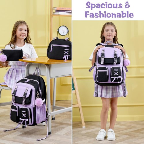 Fimibuke Girls' Backpack Set - 3 PCS Waterproof Design with Lunch Box & Pencil Case | Ideal for School
