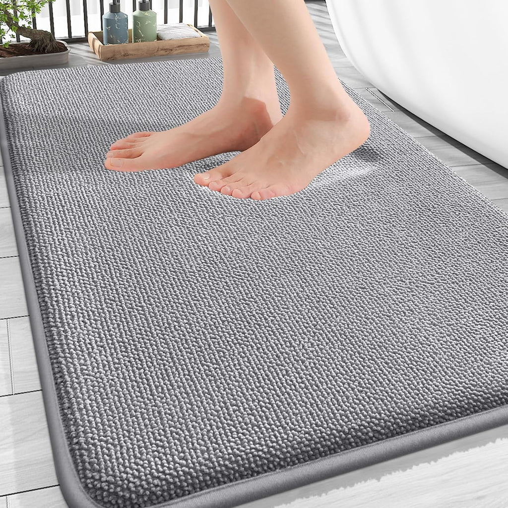 OLANLY Bath Mat Rug - Thick Memory Foam, Extra Soft & Absorbent | Non-Slip, Quick Dry, 30x20, Grey