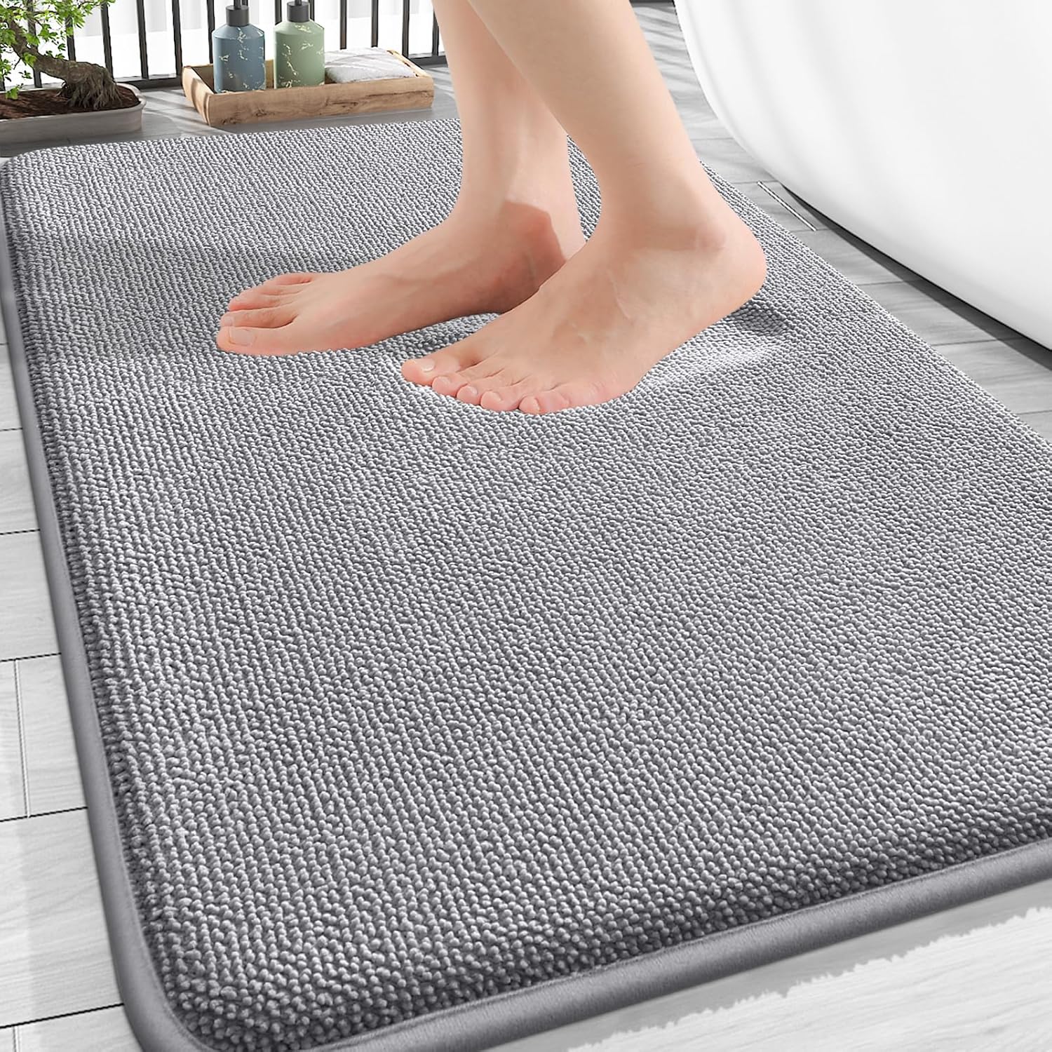 OLANLY Bath Mat Rug - Thick Memory Foam, Extra Soft & Absorbent | Non-Slip, Quick Dry, 30x20, Grey