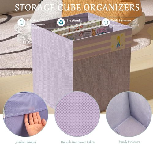 Homyfort Storage Cube Bins - 11x11 Inch Fabric Organizer Baskets with Handles for Toys & Clothes | Purple