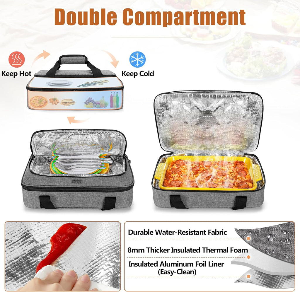 Trunab Casserole Carrier - Insulated Thermal Tote Bag for Hot or Cold Food | Fits 9"×13" Dish, Grey