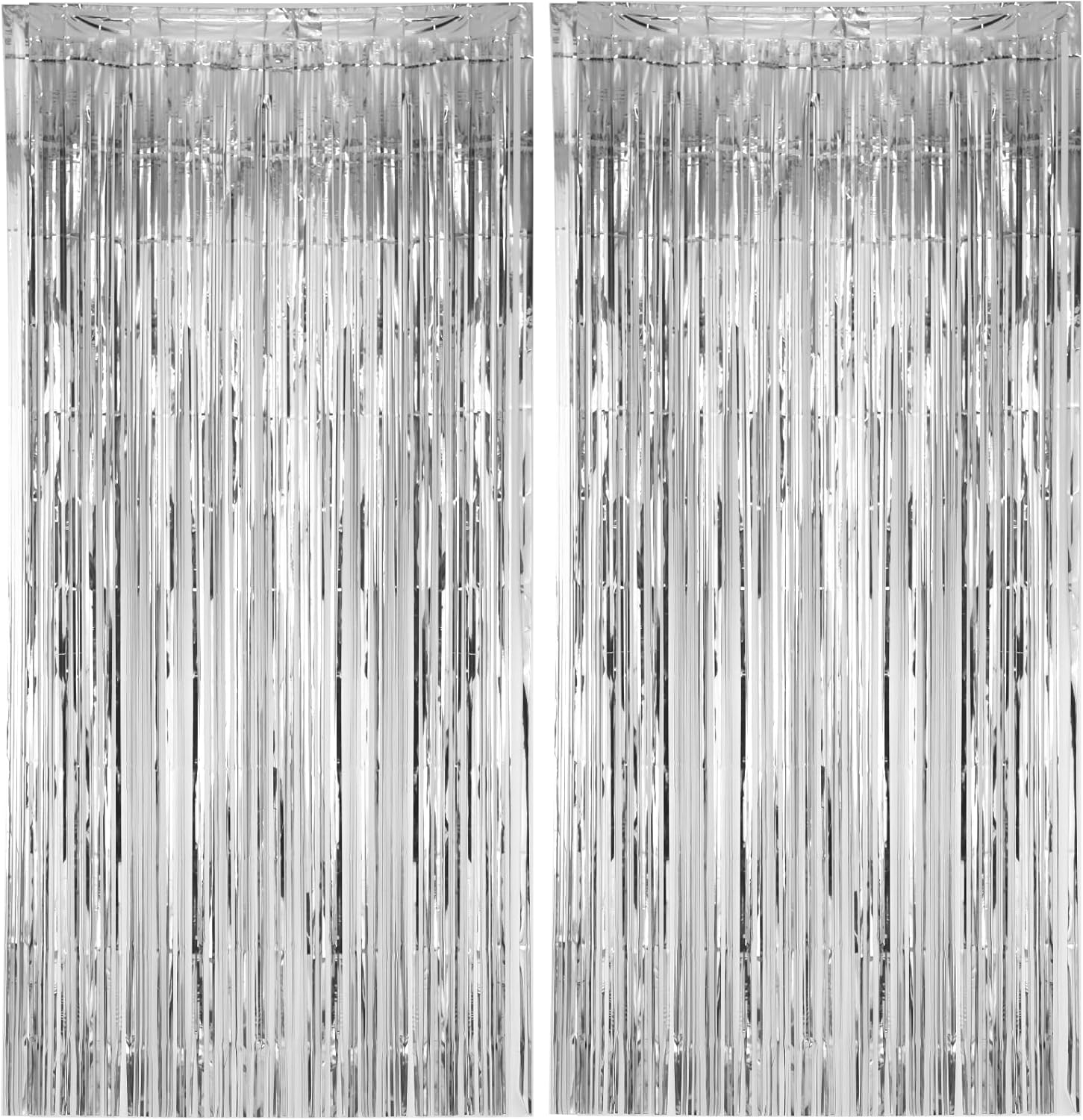 Voircoloria Silver Foil Fringe Backdrop Curtains - 2 Pack Tinsel Streamers for Parties & Celebrations