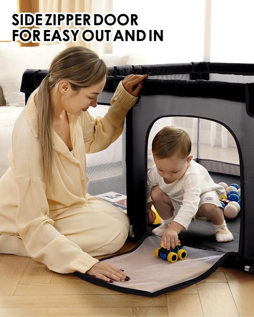dearlomum Baby Playpen with Non Removable Mat, Extra Large Play Yard for Babies & Toddlers, Portable Travel Playpen, Baby Activity Center for Indoor & Outdoor Use (Black 59"×71")