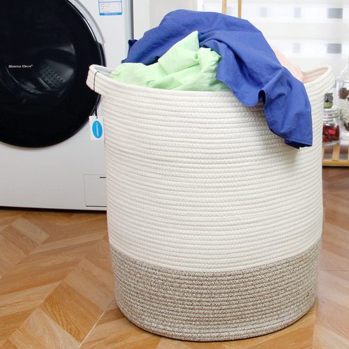 Casaphoria Extra Large Woven Cotton Rope Storage Basket for Organizing,Tall Round Woven Baskets for Clothes Blanket Pillows Towels,Big Capacity Laundry Hamper for Bathroom LivingRoom Bedroom