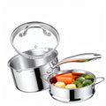 KANGXW 2.0 Quart Stainless Steel Saucepan With steamer,With Pour Spout and Filter Glass Lid Milk Pan, Sauce, Gravy, Pasta Stock Pot For All Stovetops