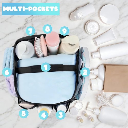 Attmu Mesh Shower Caddy - Portable Dorm Room Organizer with 8 Pockets | Quick-Dry Bathroom Bag