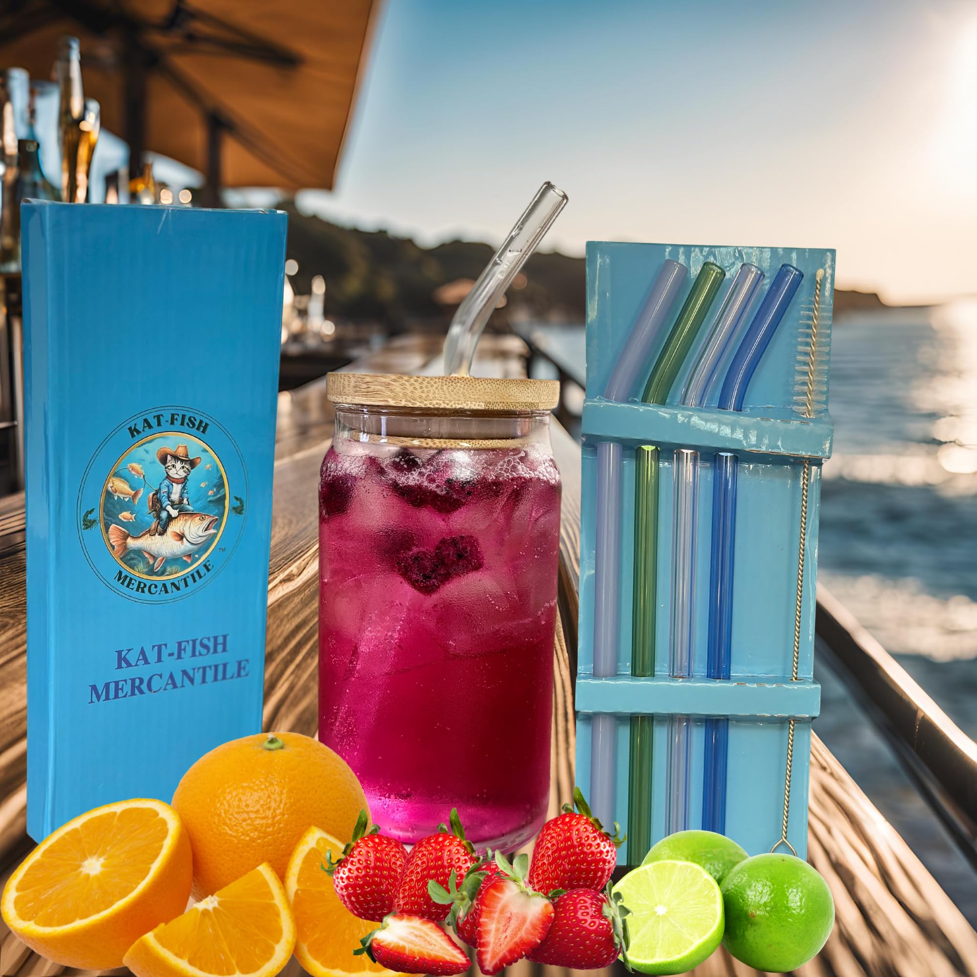 (4) Glass straws, and straw cleaner brush, your new life straw, reusable, Environmentally Friendly, Shatter Resistant Glass, Smooth Texture, Perfect height for Tumblers