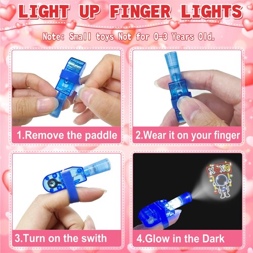 COKOKA 28 Pack Valentines Day Gifts for Kids LED Finger Lights Toys with Valentines Day Cards for Kids Classroom, Non-Candy Class Exchange Gifts Valentine Party Favors Bulk for Boys Girls