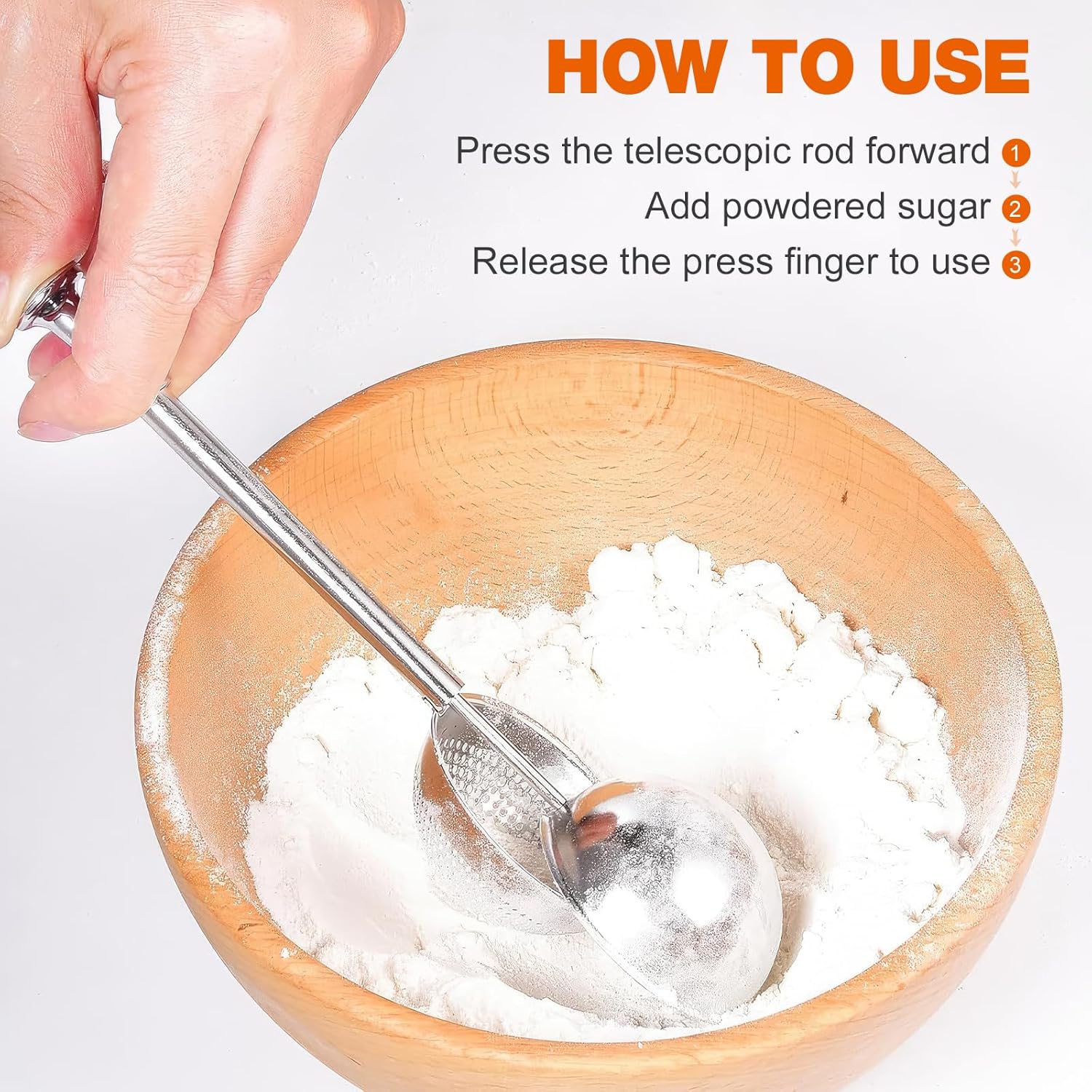 Powdered Sugar Shaker by 18/8 Stainless Steel - One-Handed Dispenser for Flour & Spices