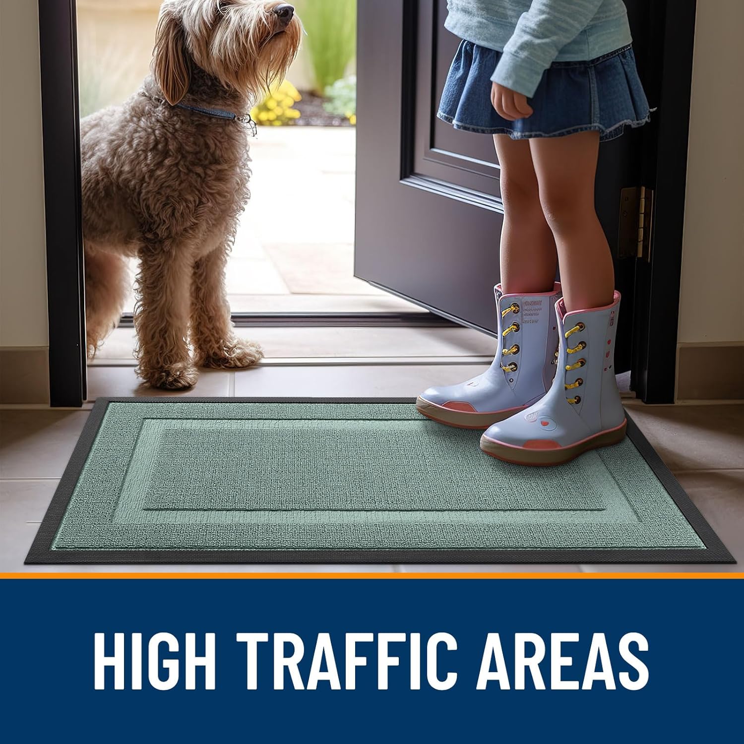 OLANLY Waterproof Front Door Mat - All-Season Indoor/Outdoor Doormat, Easy Clean, 47x17, Grayish Green