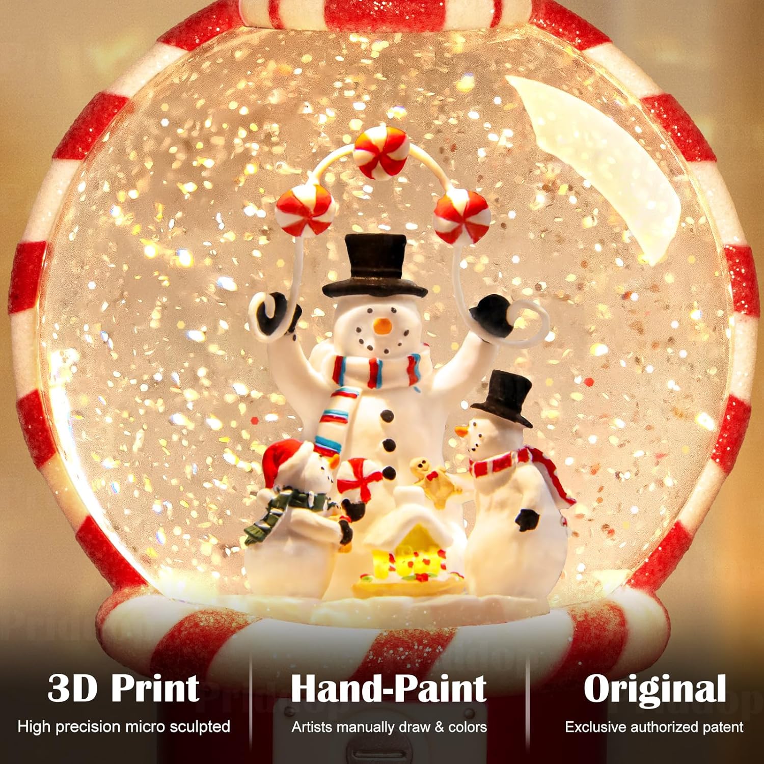 Priddop Snowman Snow Globe | Musical Glitter Christmas Decoration - 7.8 Inch USB/Battery Timer Gift