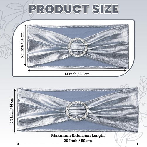 MDS Spandex Foil Chair Sashes - Universal Fit Elastic Stretch Bands with Buckle | Metallic Silver, Pack of 75