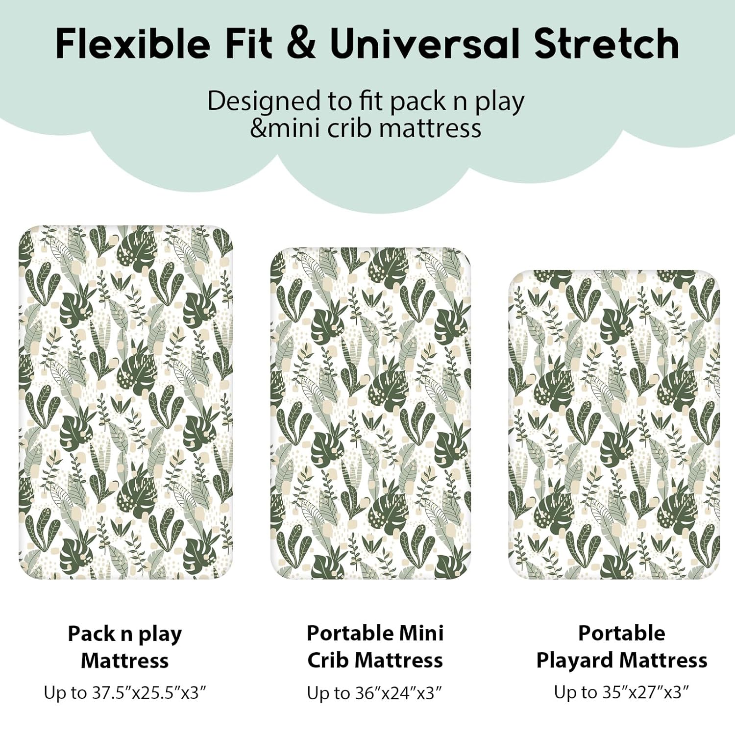 Yoofoss Fitted Pack and Play Sheets - Soft, Breathable Mini Crib Sheets 2-Pack (Green + Banana Leaves)