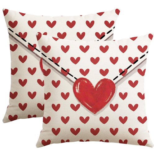 OTOSTAR Valentine's Day Throw Pillow Covers 18x18 Inch Set of 2, Red Hearts Envelope Anniversary Wedding Decorative Pillow Cases Winter Holiday Cushion Covers for Sofa Couch