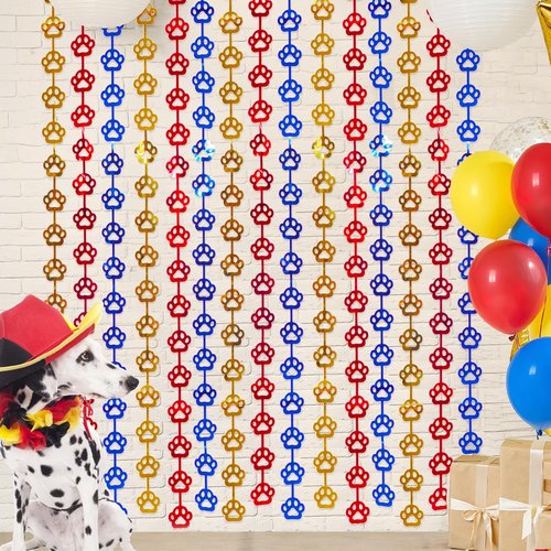 LOLStar Paw Birthday Decorations - 2 Pack Red, Yellow & Blue Tinsel Foil Fringe Curtains | 3.3 x 6.6ft Party Supplies